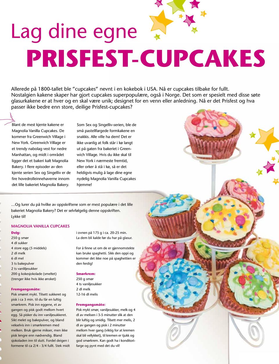 Nå er det Prisfest og hva passer ikke bedre enn store, deilige Prisfest-cupcakes? Blant de mest kjente kakene er Som Sex og Singelliv-serien, ble de Magnolia Vanilla Cupcakes.