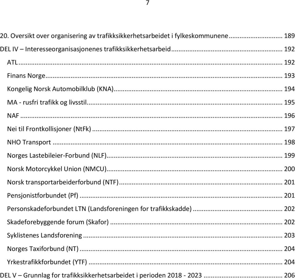 .. 199 Norsk Motorcykkel Union (NMCU)... 200 Norsk transportarbeiderforbund (NTF)... 201 Pensjonistforbundet (Pf)... 201 Personskadeforbundet LTN (Landsforeningen for trafikkskadde).