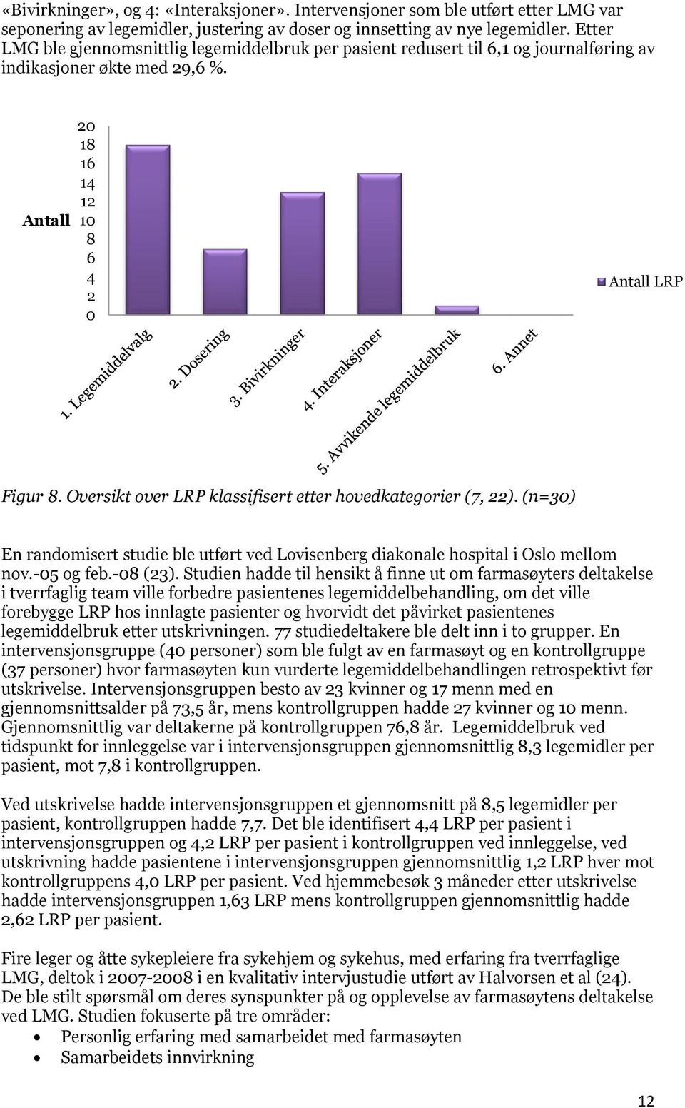 Oversikt over LRP klassifisert etter hovedkategorier (7, 22). (n=30) En randomisert studie ble utført ved Lovisenberg diakonale hospital i Oslo mellom nov.-05 og feb.-08 (23).