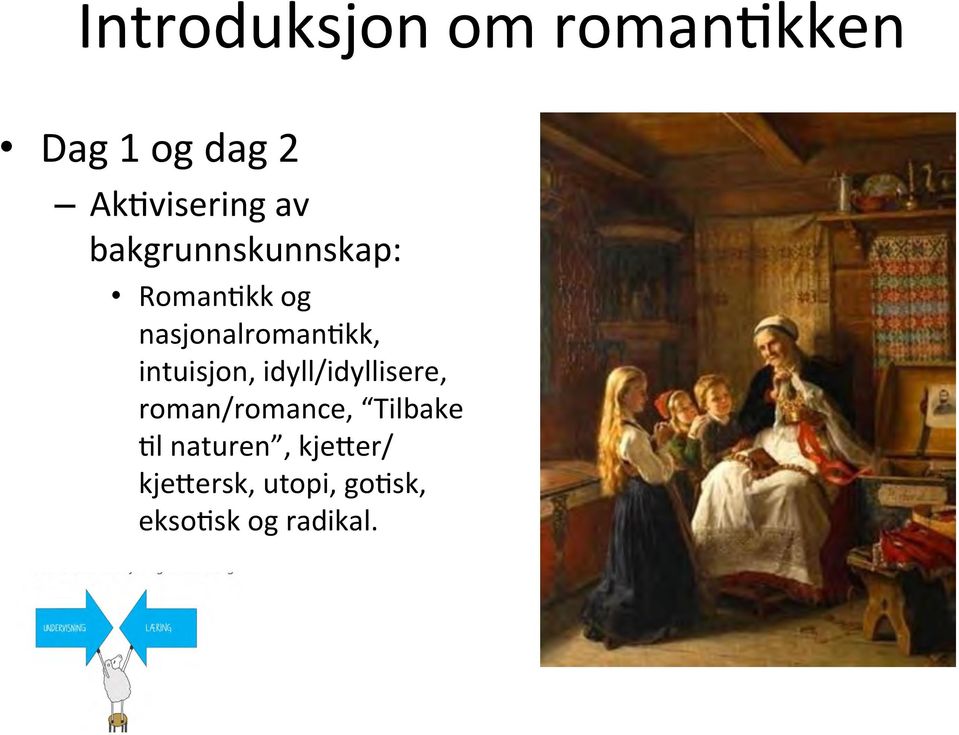 intuisjon, idyll/idyllisere, roman/romance, Tilbake Cl