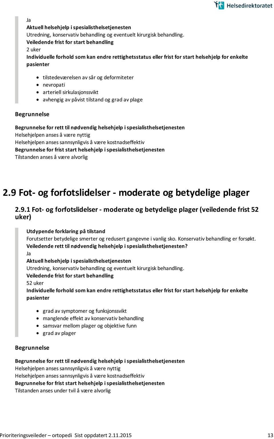 Fot- og forfotslidelser - moderate og betydelige plager 2.9.