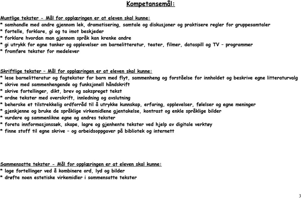 medelever Skriftlige tekster Mål for * lese barnelitteratur og fagtekster for barn med flyt, sammenheng og forståelse for innholdet og beskrive egne litteraturvalg * skrive med sammenhengende og