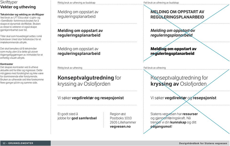 Det skal benyttes så få tekstnivåer som mulig uten å la dette gå utover tilgjengeliggjøringen av innholdet for et enhetlig visuelt uttrykk.