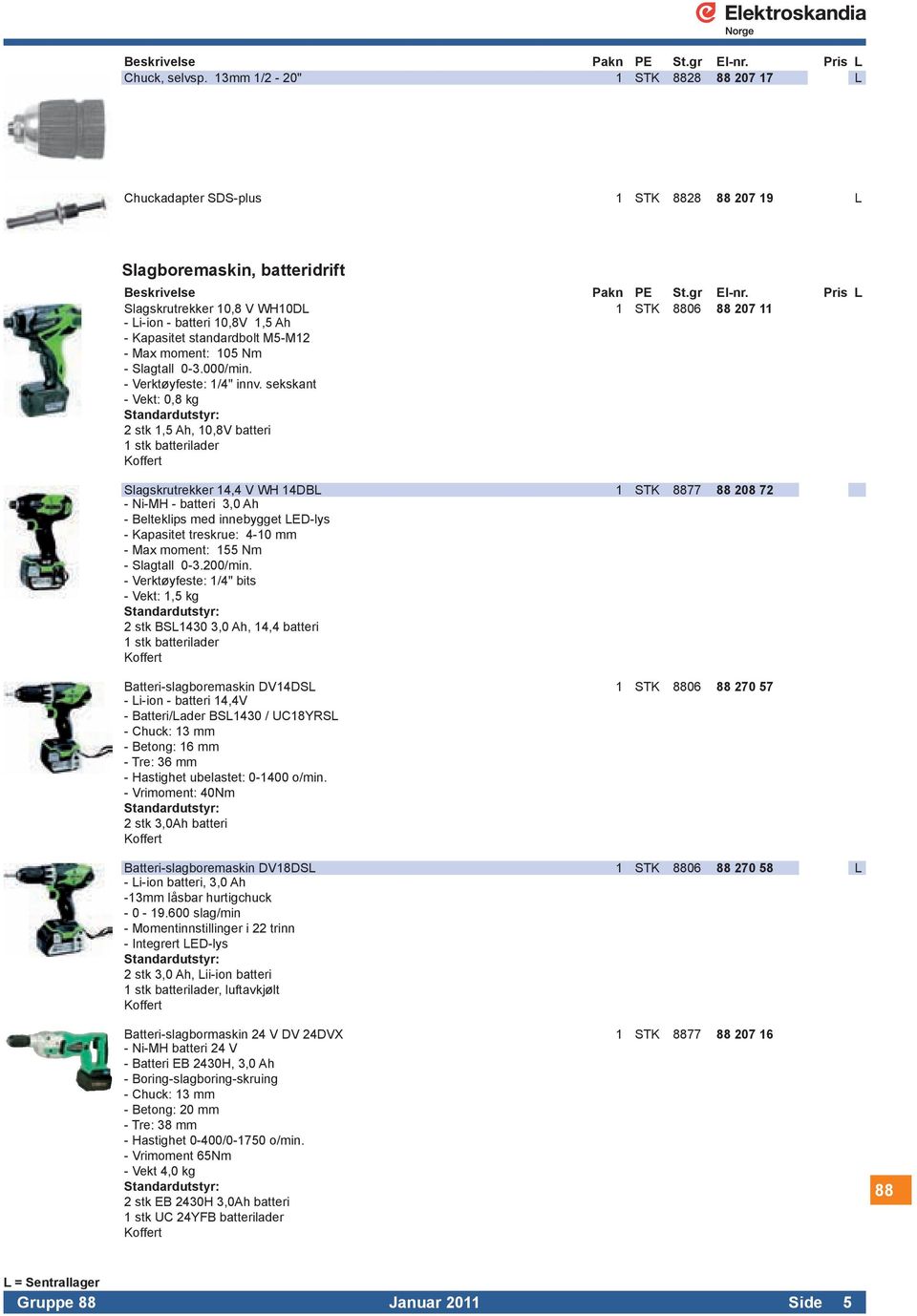 Kapasitet standardbolt M5-M12 - Max moment: 105 Nm - Slagtall 0-3.000/min. - Verktøyfeste: 1/4" innv.