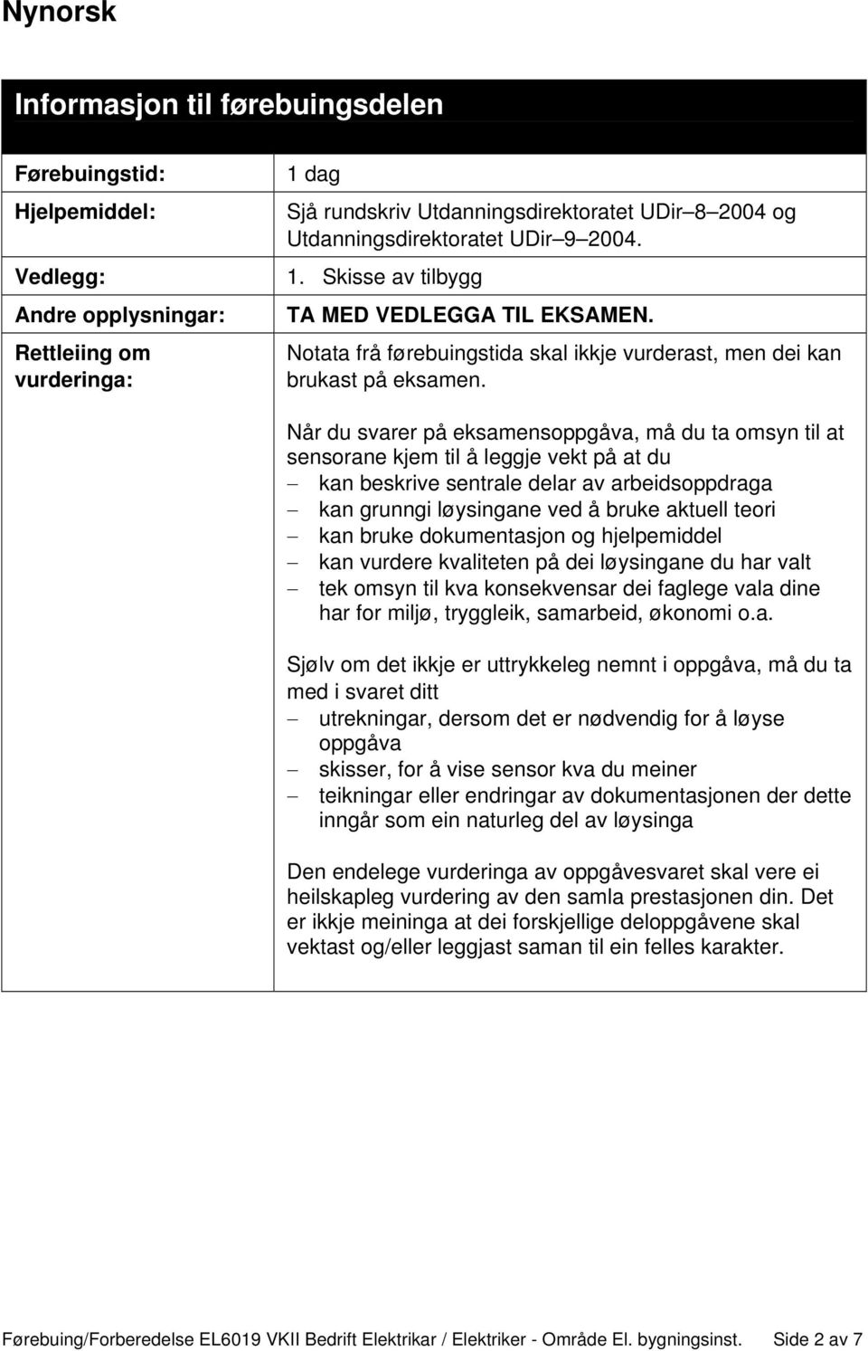 Når du svarer på eksamensoppgåva, må du ta omsyn til at sensorane kjem til å leggje vekt på at du kan beskrive sentrale delar av arbeidsoppdraga kan grunngi løysingane ved å bruke aktuell teori kan