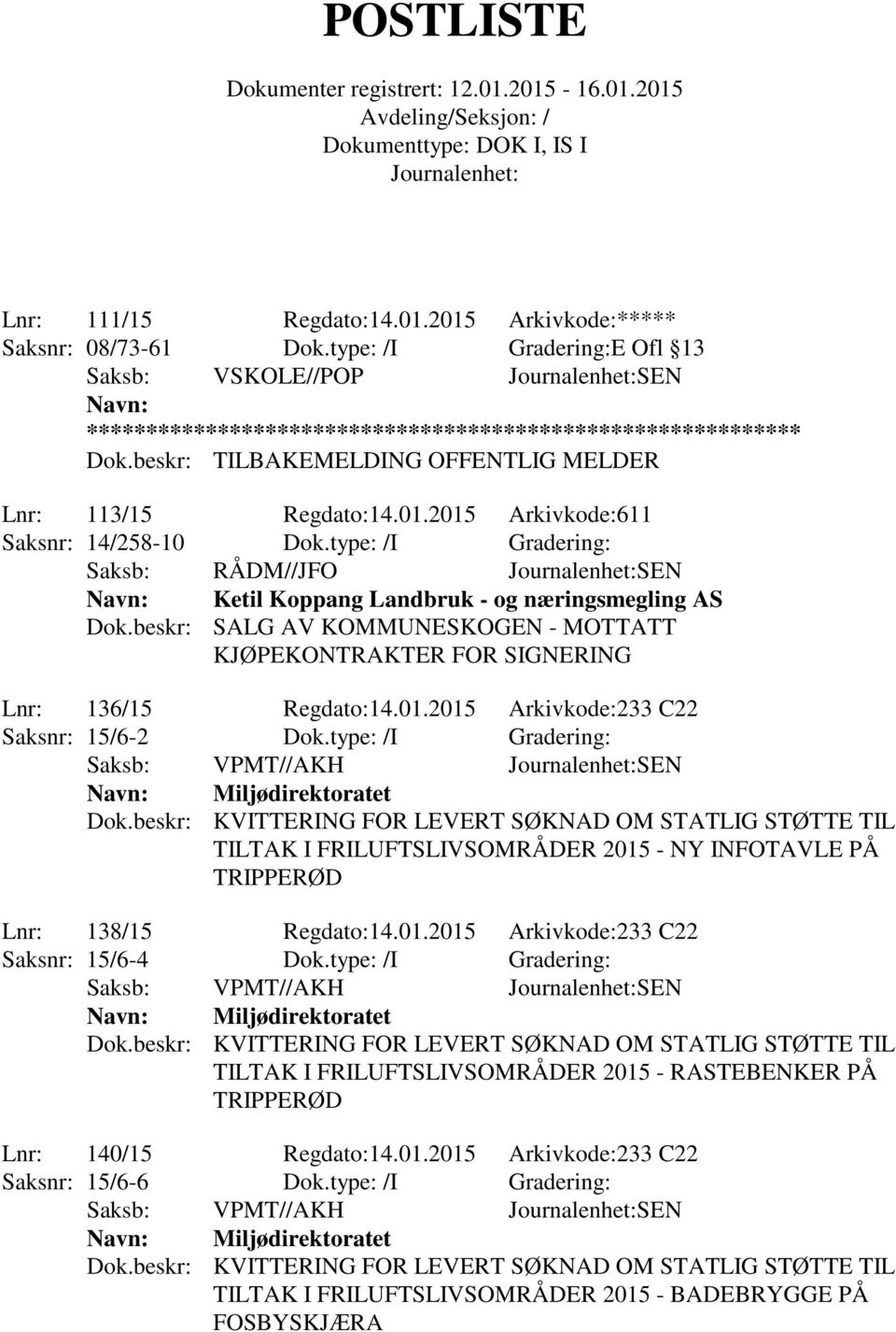 2015 Arkivkode:233 C22 Saksnr: 15/6-2 Dok.type: /I Gradering: Saksb: VPMT//AKH SEN Miljødirektoratet Dok.