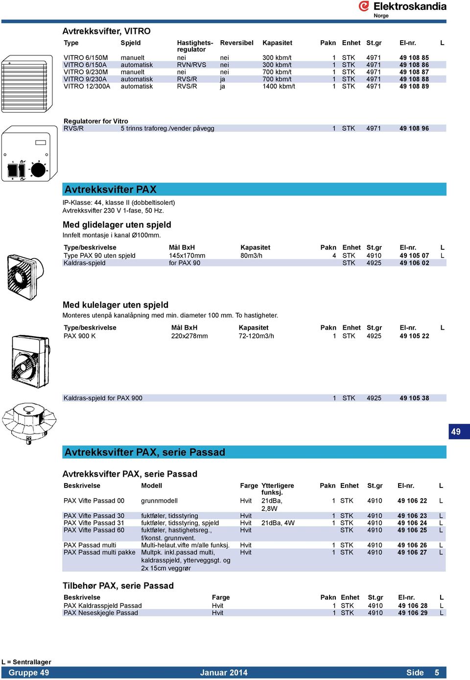 VITRO 9/230A automatisk RVS/R ja 700 kbm/t 1 STK 4971 49 108 88 VITRO 12/300A automatisk RVS/R ja 1400 kbm/t 1 STK 4971 49 108 89 Regulatorer for Vitro RVS/R 5 trinns traforeg.