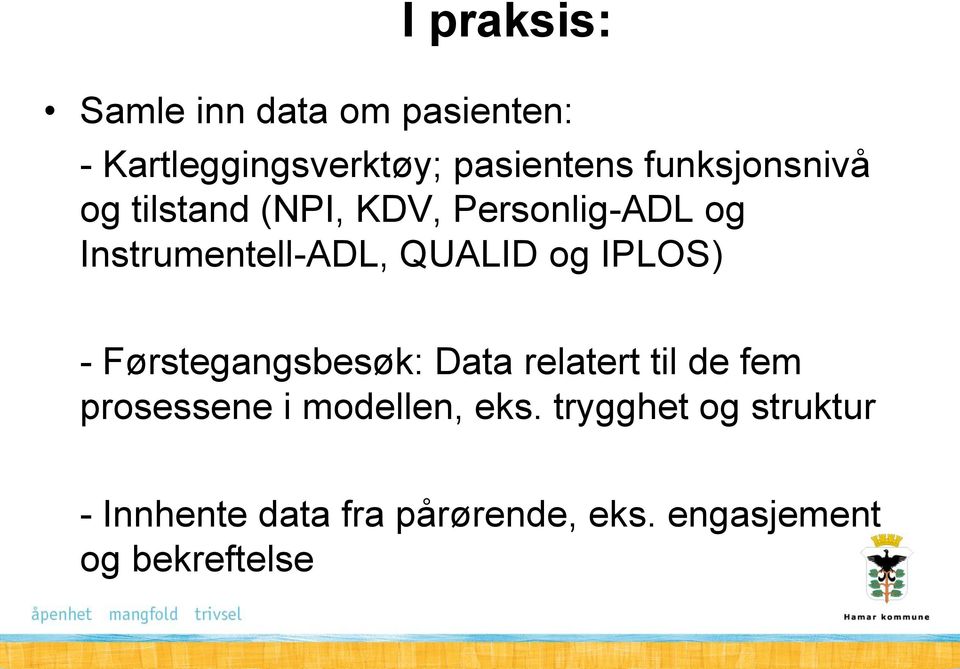 og IPLOS) - Førstegangsbesøk: Data relatert til de fem prosessene i modellen,