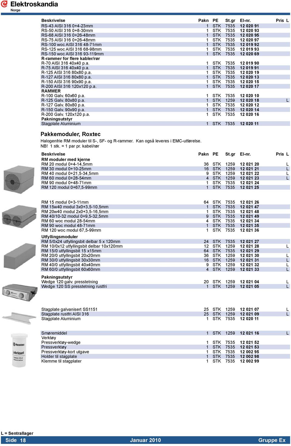 a. 1 STK 7535 12 019 91 R-125 AISI 316 80x80 p.a. 1 STK 7535 12 020 19 R-127 AISI 316 80x80 p.a. 1 STK 7535 12 020 13 R-150 AISI 316 90x90 p.a. 1 STK 7535 12 020 15 R-200 AISI 316 120x120 p.a. 1 STK 7535 12 020 17 RAMMER R-100 Galv.
