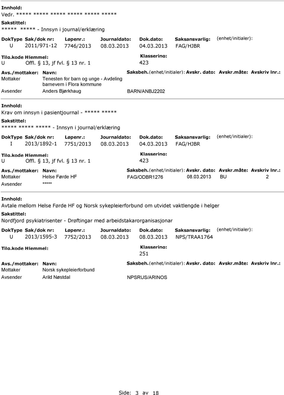 7751/2013 04.03.2013 Avs./mottaker: Navn: Saksbeh. Avskr. dato: Avskr.måte: Avskriv lnr.