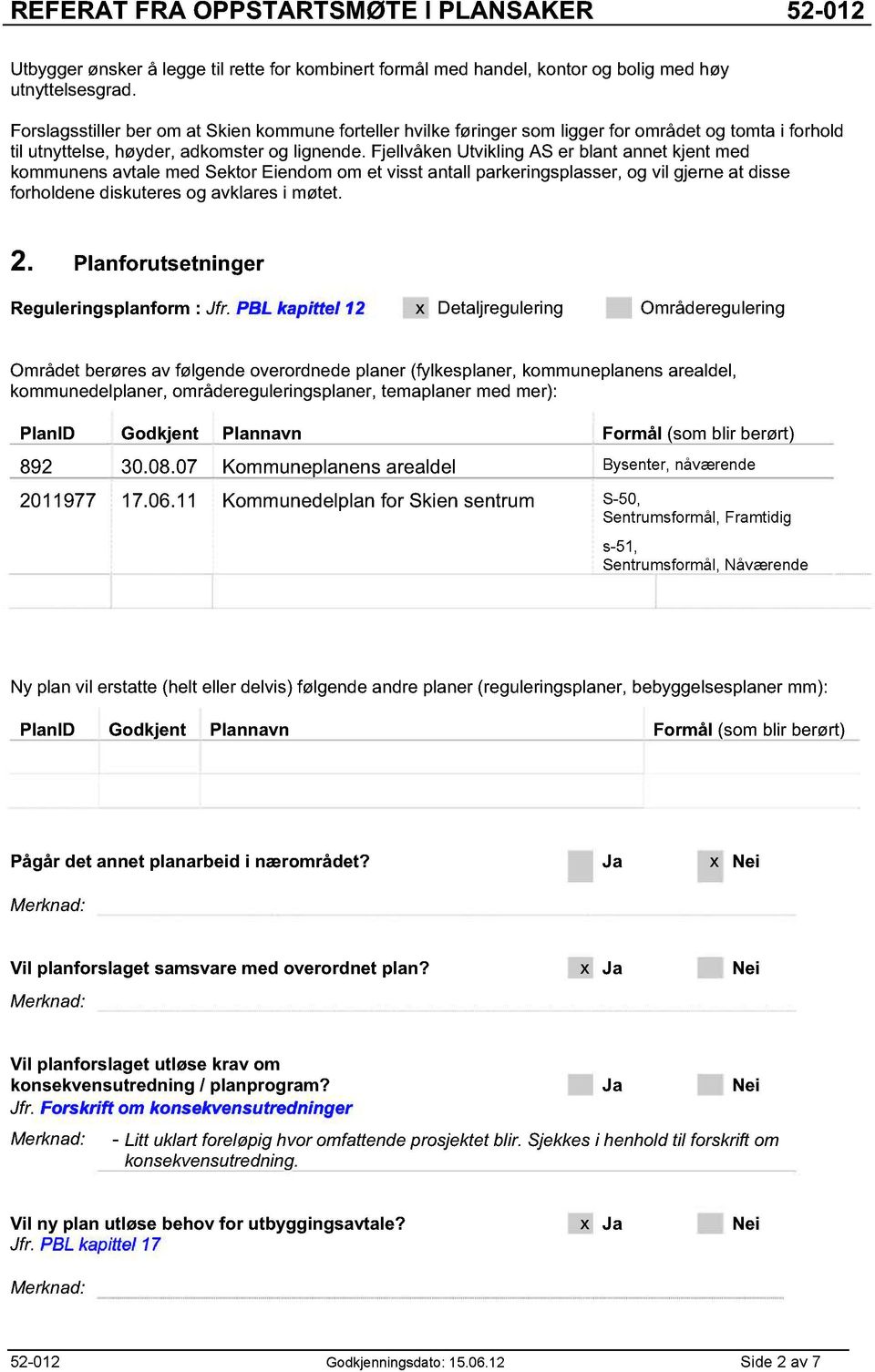 Fjellvåken Utvikling AS er blant annet kjent med kommunens avtale med Sektor Eiendom om et visst antall parkeringsplasser, og vil gjerne at disse forholdene diskuteres og avklares i møtet. 2.