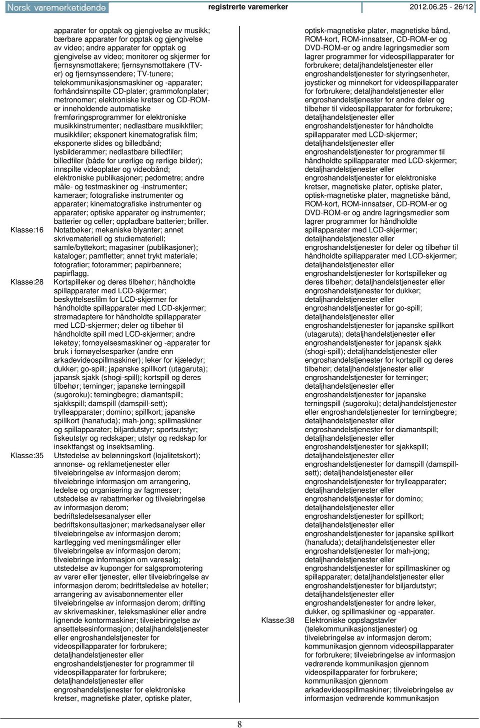 monitorer og skjermer for fjernsynsmottakere; fjernsynsmottakere (TVer) og fjernsynssendere; TV-tunere; telekommunikasjonsmaskiner og -apparater; forhåndsinnspilte CD-plater; grammofonplater;