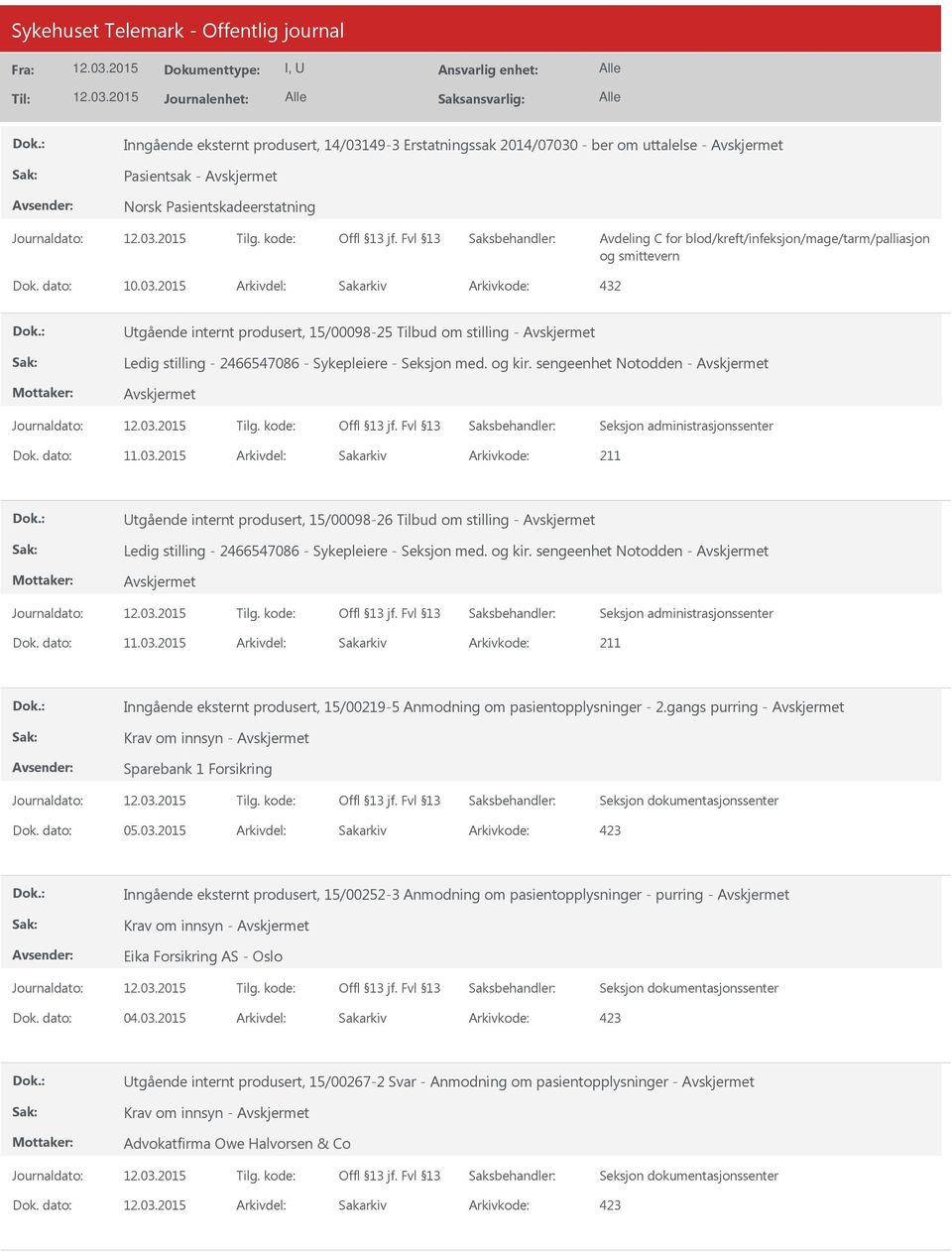 sengeenhet Notodden - tgående internt produsert, 15/00098-26 Tilbud om stilling - Ledig stilling - 2466547086 - Sykepleiere - Seksjon med. og kir.