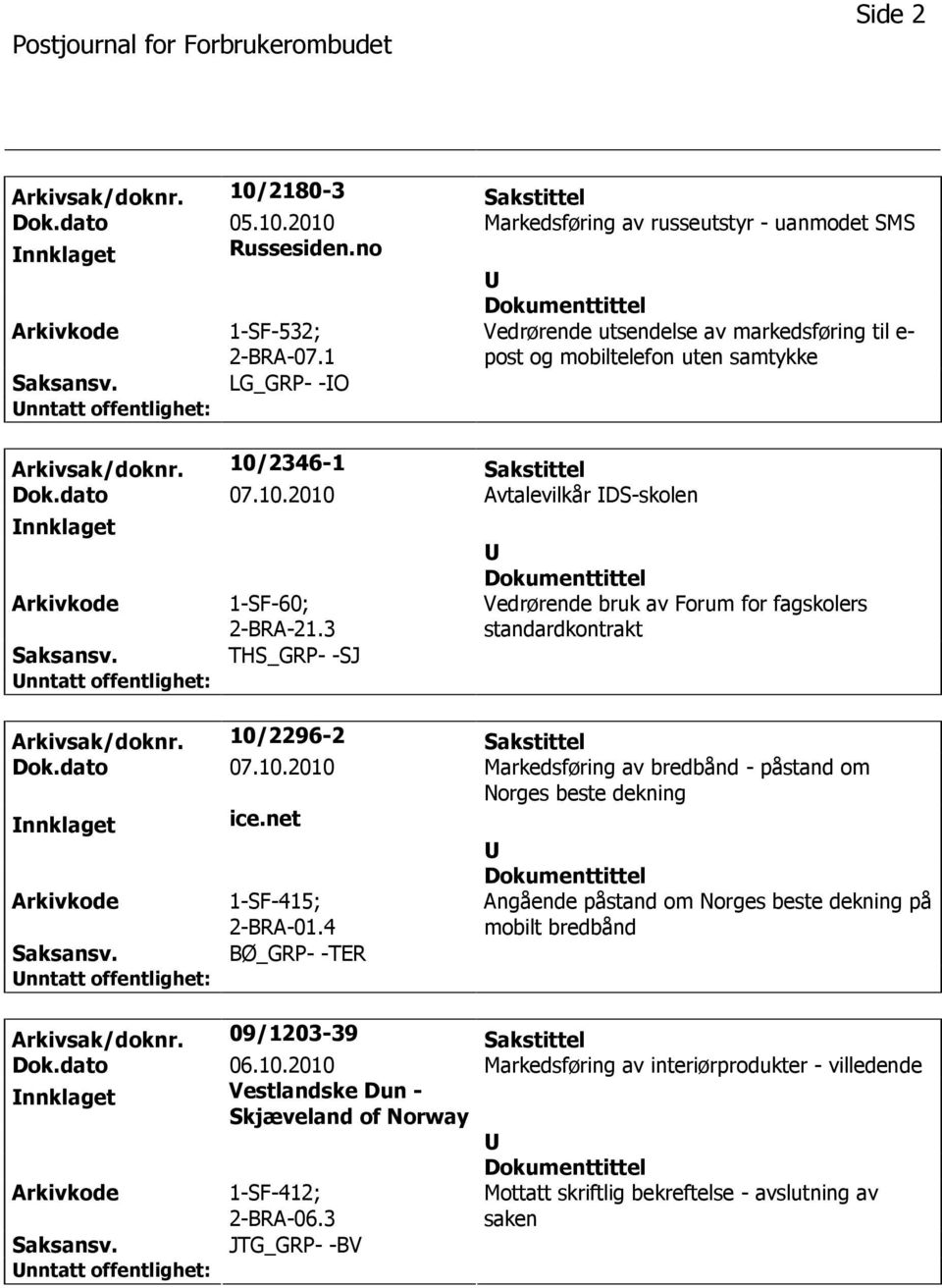 3 THS_GRP- -SJ Vedrørende bruk av Forum for fagskolers standardkontrakt Arkivsak/doknr. 10/2296-2 Sakstittel Dok.dato 07.10.2010 Markedsføring av bredbånd - påstand om Norges beste dekning nnklaget ice.