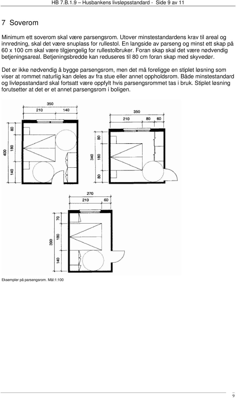 Foran skap skal det være nødvendig betjeningsareal. Betjeningsbredde kan reduseres til 80 cm foran skap med skyvedør.