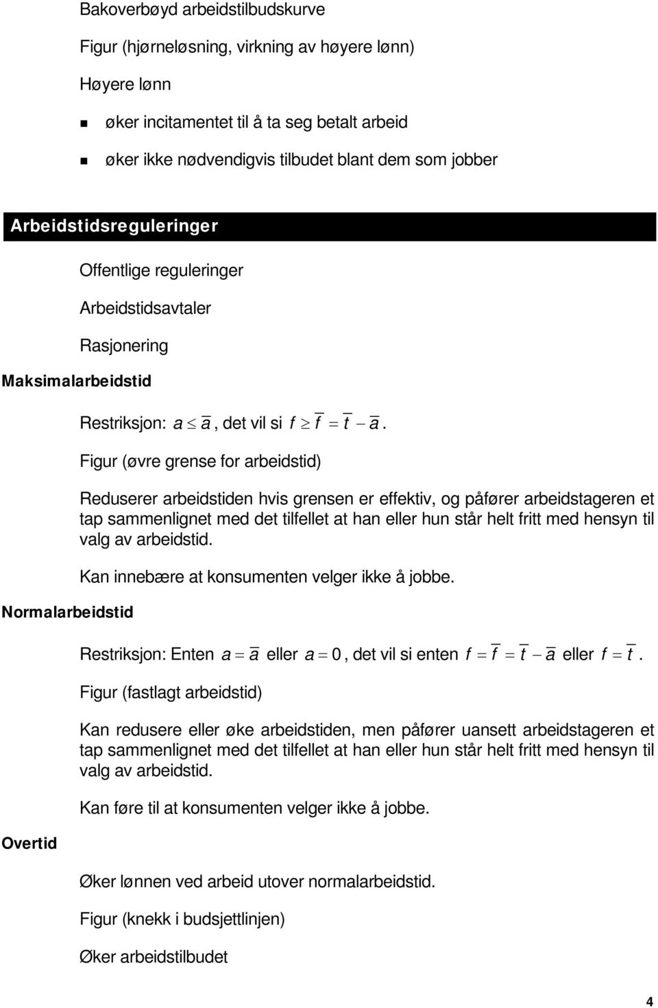 Figur (øvre grense for arbeidstid) Reduserer arbeidstiden hvis grensen er effektiv, og påfører arbeidstageren et tap sammenlignet med det tilfellet at han eller hun står helt fritt med hensyn til