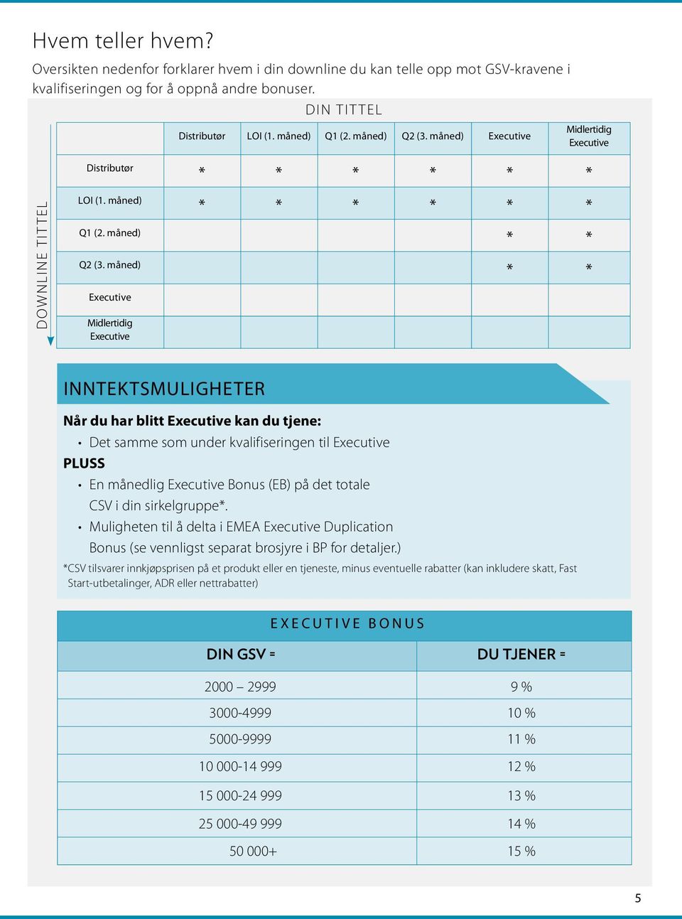 måned) Executive Midlertidig Executive * * * * * * * * * * * * * * * * INNTEKTSMULIGHETER Når du har blitt Executive kan du tjene: Det samme som under kvalifiseringen til Executive PLUSS En månedlig