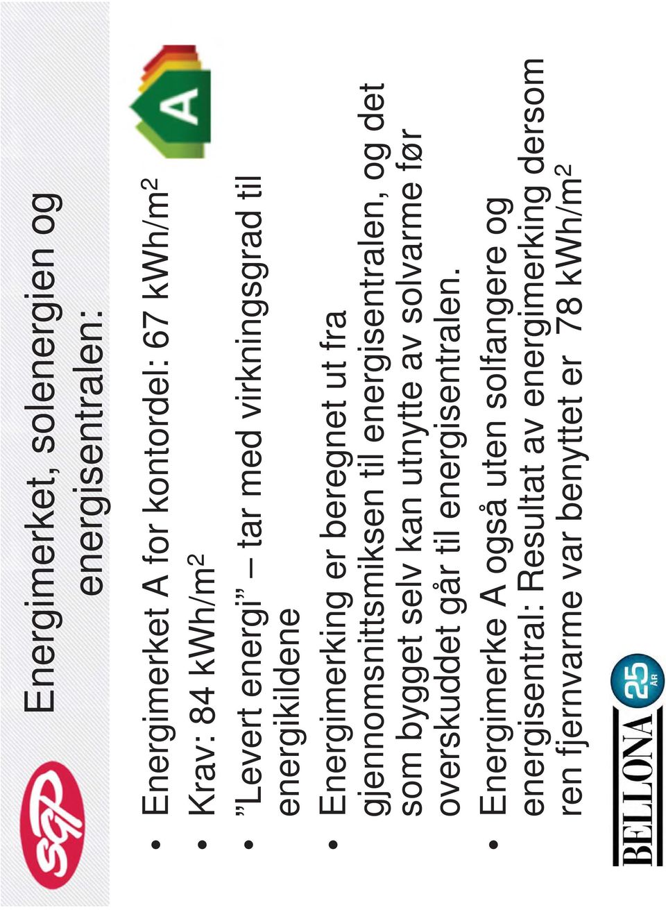 energisentralen, og det som bygget selv kan utnytte av solvarme før overskuddet går til energisentralen.