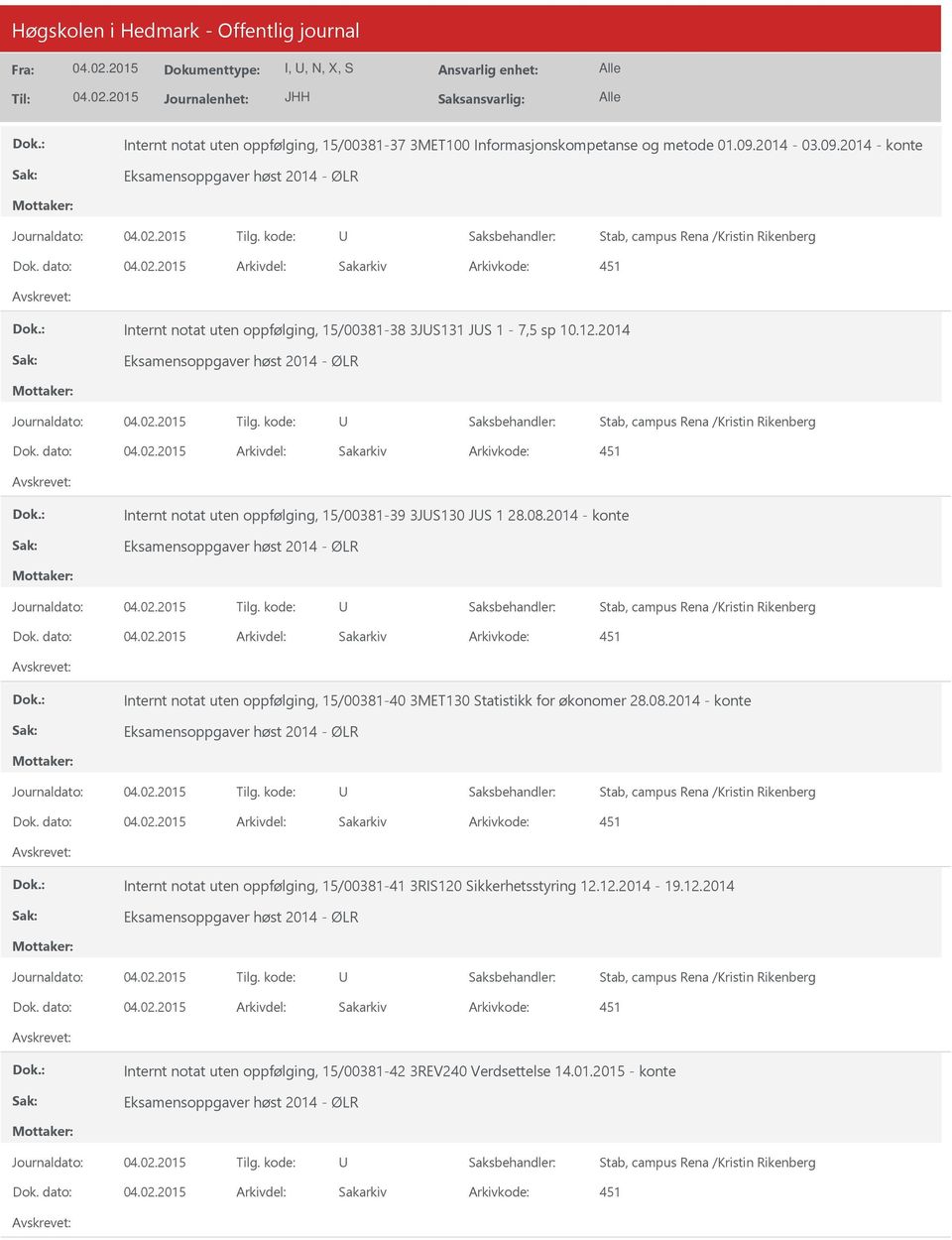 dato: Arkivdel: Sakarkiv Internt notat uten oppfølging, 15/00381-39 3JS130 JS 1 28.08.2014 - konte Dok.