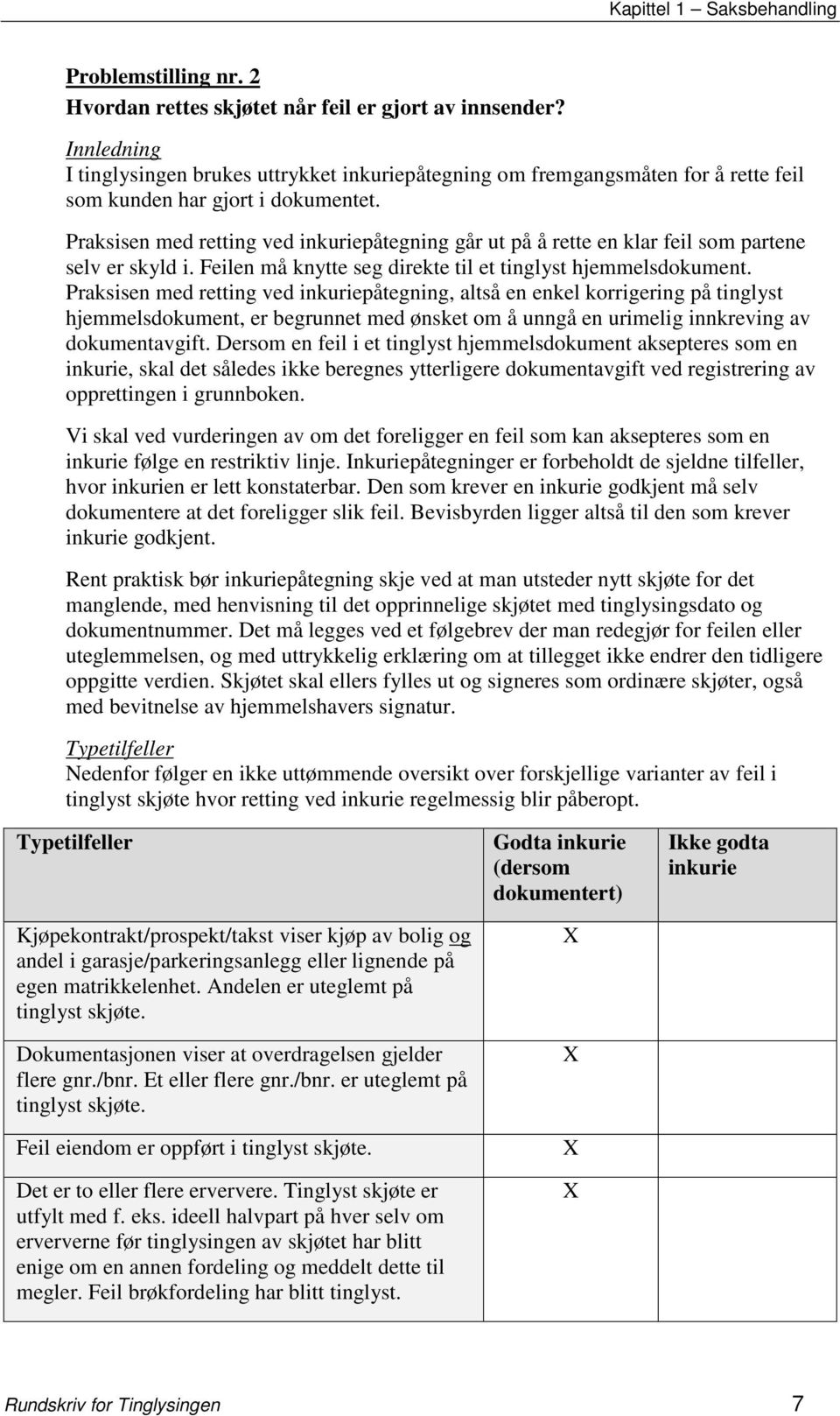 Praksisen med retting ved inkuriepåtegning går ut på å rette en klar feil som partene selv er skyld i. Feilen må knytte seg direkte til et tinglyst hjemmelsdokument.