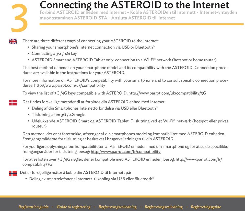 only: connection to a Wi-Fi network (hotspot or home router) The best method depends on your smartphone model and its compatibility with the ASTEROID.