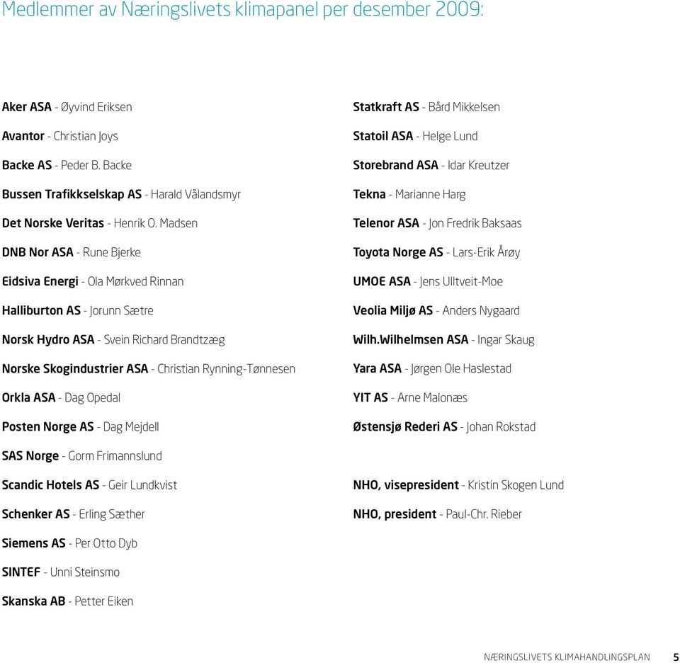 Madsen DNB Nor ASA - Rune Bjerke Eidsiva Energi - Ola Mørkved Rinnan Halliburton AS - Jorunn Sætre Norsk Hydro ASA - Svein Richard Brandtzæg Norske Skogindustrier ASA - Christian Rynning-Tønnesen