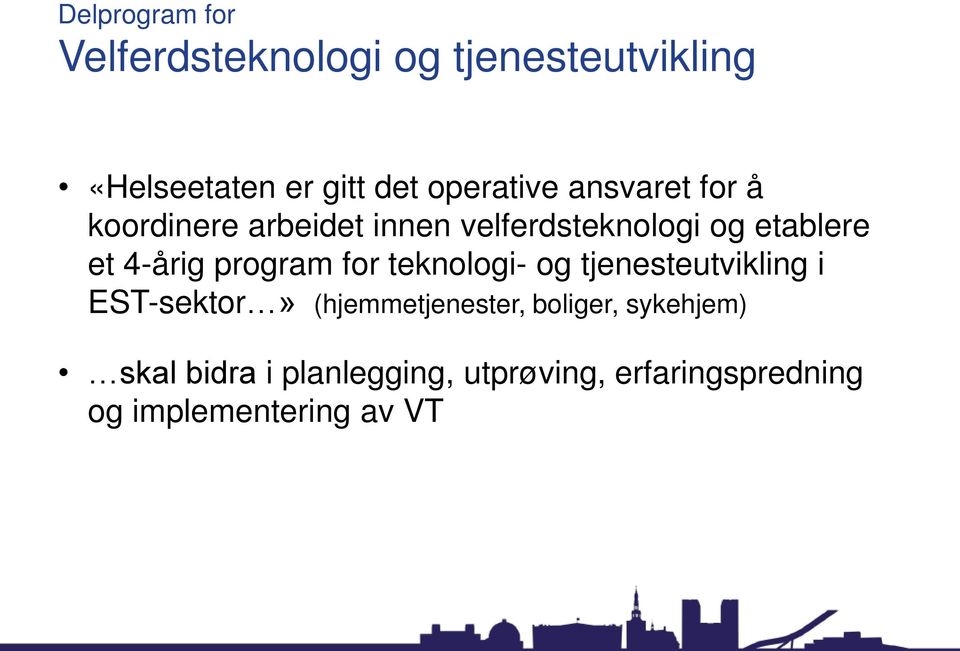 4-årig program for teknologi- og tjenesteutvikling i EST-sektor» (hjemmetjenester,