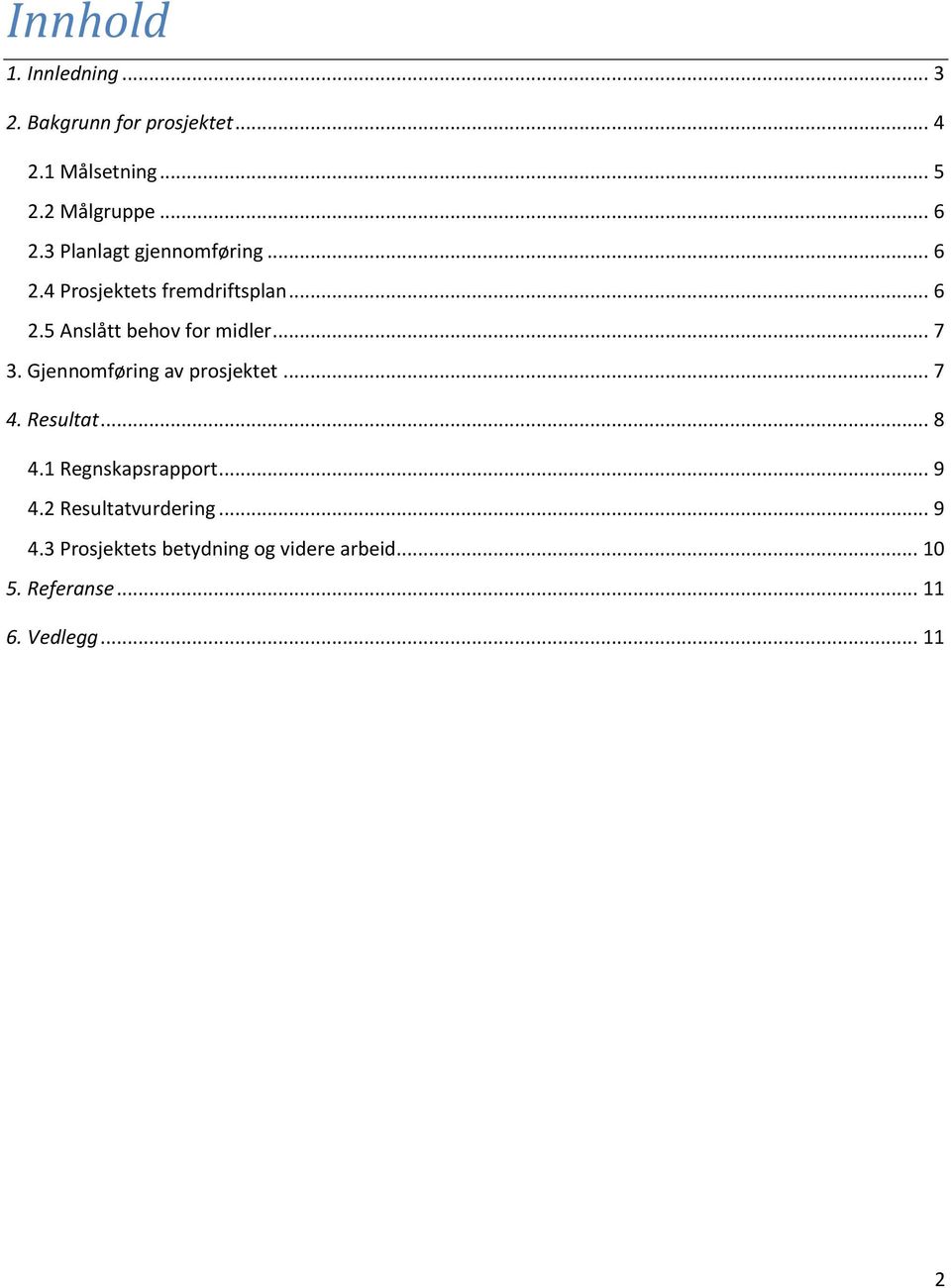 .. 7 3. Gjennomføring av prosjektet... 7 4. Resultat... 8 4.1 Regnskapsrapport... 9 4.