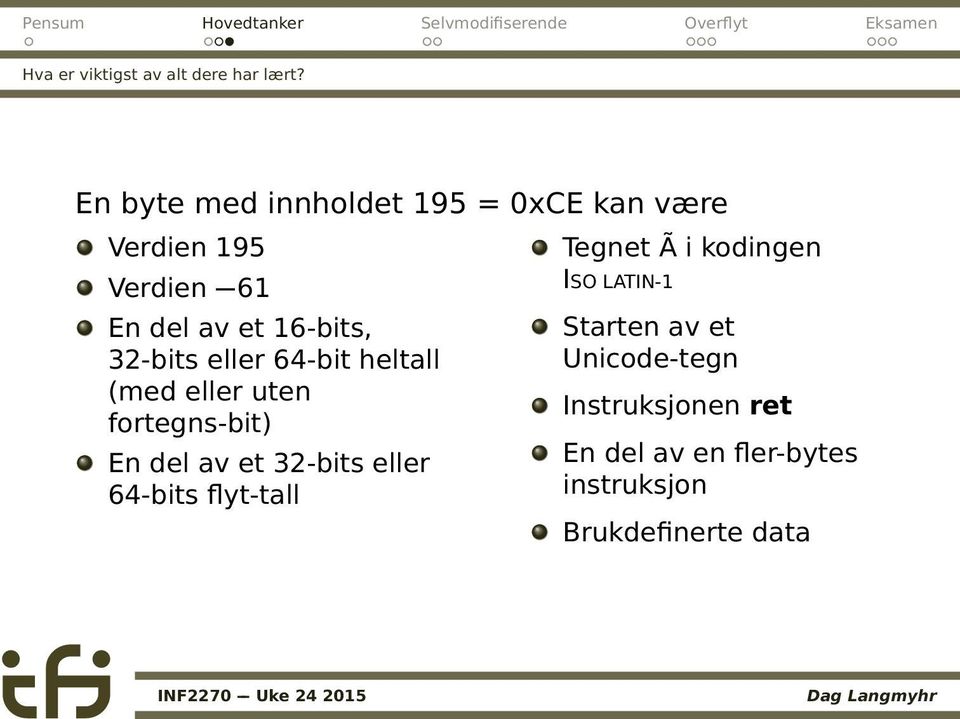 32-bits eller 64-bit heltall (med eller uten fortegns-bit) En del av et 32-bits eller