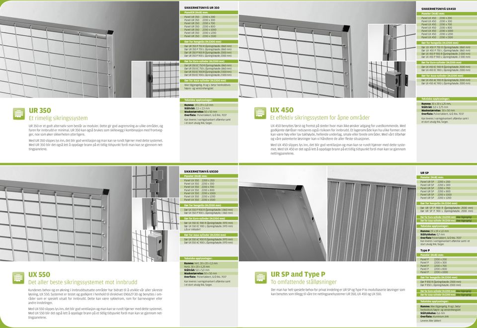 (åpningshøyde: 2 000 mm) Dør for Euro-sylinder (H:2200 mm) Dør UR 350 EC 750 R (åpningshøyde: 1860 mm) Dør UR 350 EC 750 L (åpningshøyde: 1860 mm) Dør UR 350 EC 900 R (åpningshøyde: 2 000 mm) Dør UR