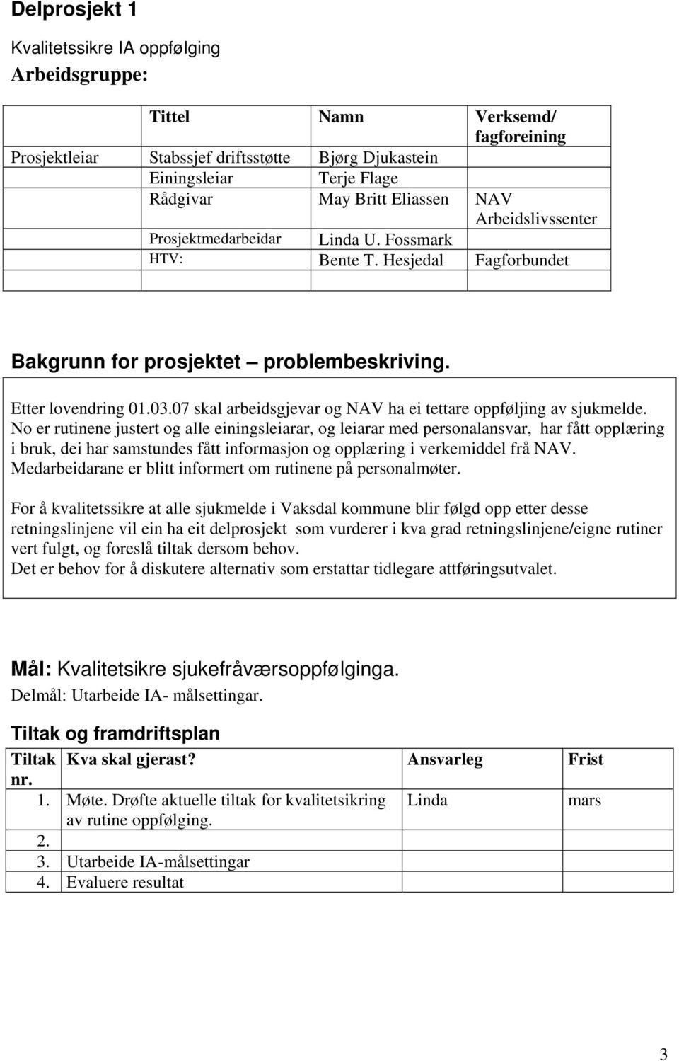 No er rutinene justert og alle einingsleiarar, og leiarar med personalansvar, har fått opplæring i bruk, dei har samstundes fått informasjon og opplæring i verkemiddel frå NAV.