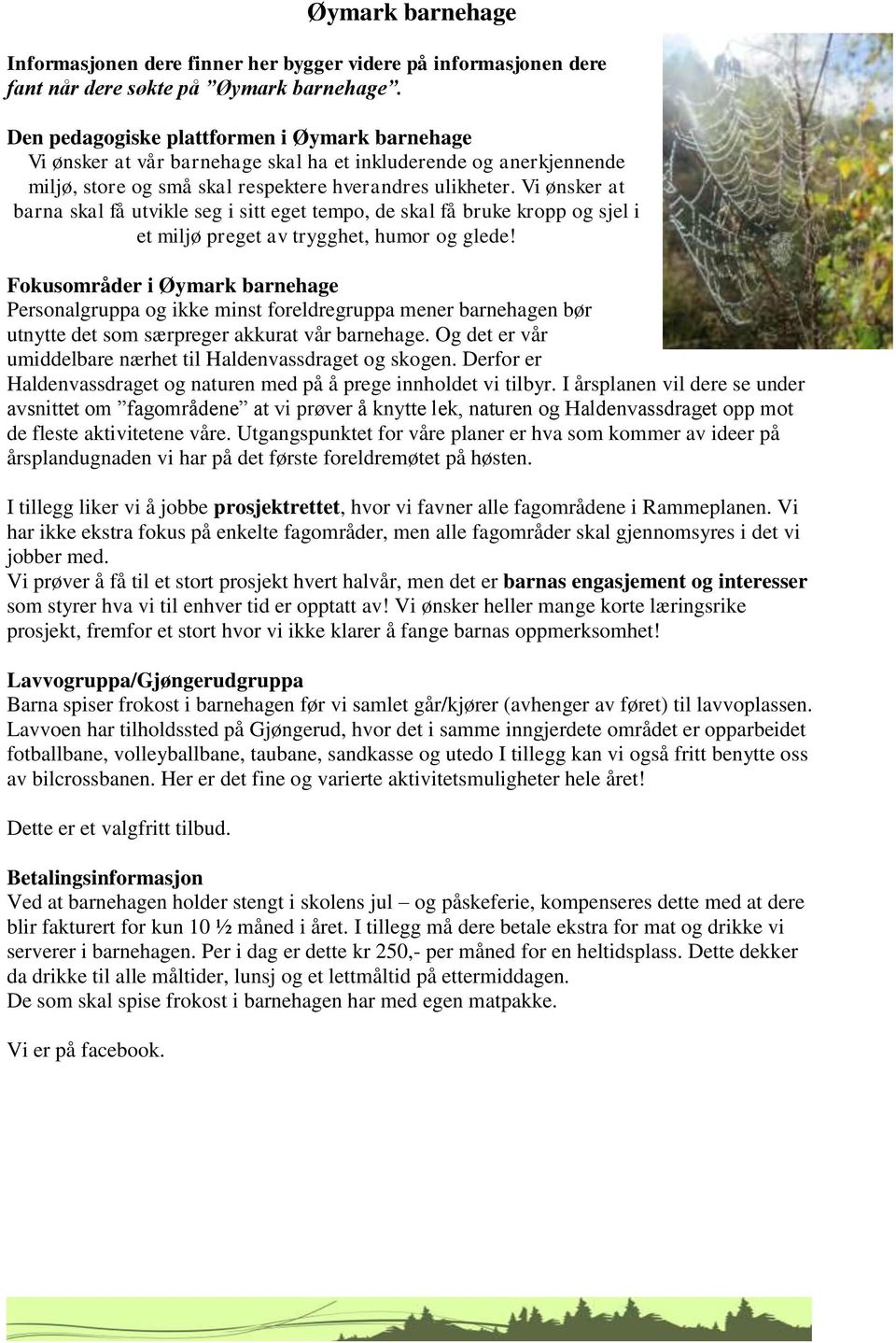 Vi ønsker at barna skal få utvikle seg i sitt eget tempo, de skal få bruke kropp og sjel i et miljø preget av trygghet, humor og glede!