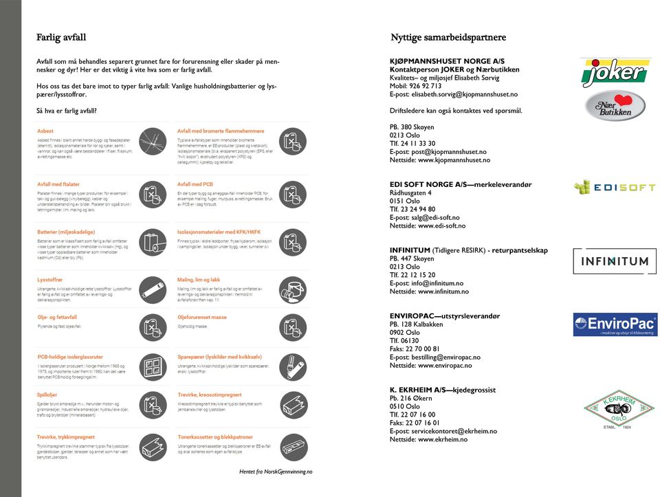 KJØPMANNSHUSET NORGE A/S Kontaktperson JOKER og Nærbutikken Kvalitets og miljøsjef Elisabeth Sørvig Mobil: 926 92 713 E-post: elisabeth.sorvig@kjopmannshuset.