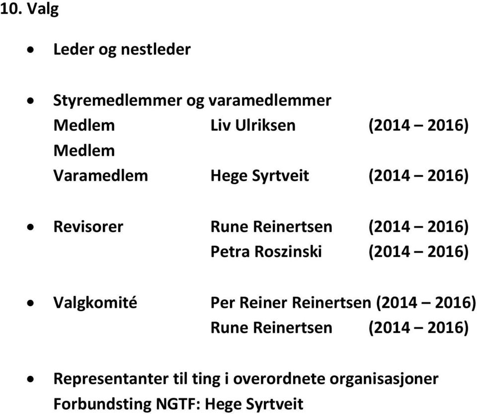 Petra Roszinski (2014 2016) Valgkomité Per Reiner Reinertsen (2014 2016) Rune Reinertsen