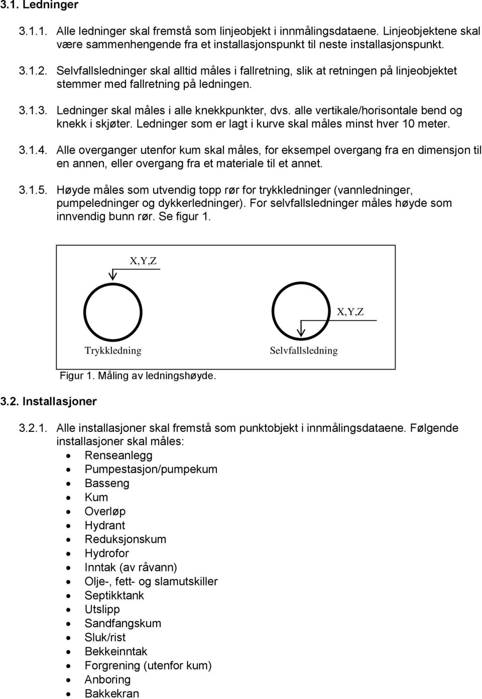 alle vertikale/horisontale bend og knekk i skjøter. Ledninger som er lagt i kurve skal måles minst hver 10 meter. 3.1.4.