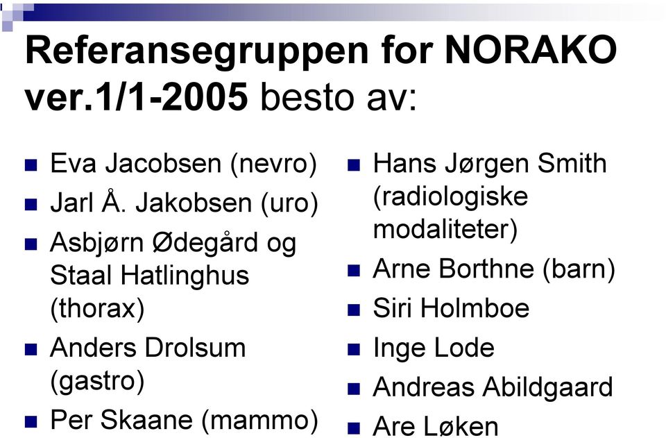 Jakobsen (uro) Asbjørn Ødegård og Staal Hatlinghus (thorax) Anders Drolsum