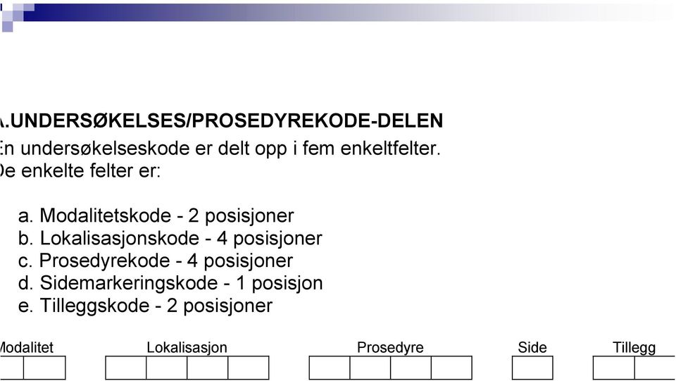 Lokalisasjonskode - 4 posisjoner c. Prosedyrekode - 4 posisjoner d.