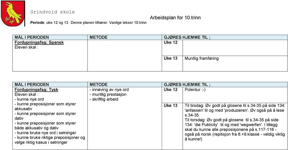 34-35 på side - kunne preposisjoner som styrer 134: 'die Publicity' til og med 'wegwerfen'. I tillegg både akkusativ og dativ skal du kunne alle preposisjonene på s.