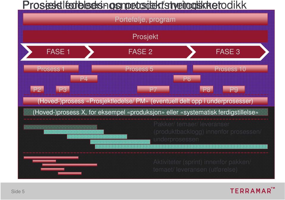 underprosesser) (Hoved-)prosess X, for eksempel «produksjon» eller «systematisk ferdigstillelse» P7 P6 P8 P9 Pakker/ temaer/