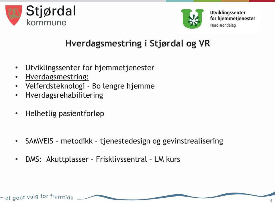 hjemme Hverdagsrehabilitering Helhetlig pasientforløp SAMVEIS