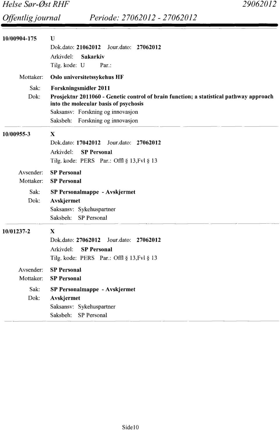 Genetic control of brain function; a statistical pathway approach into the molecular basis of psychosis Saksansv: Saksbeh: