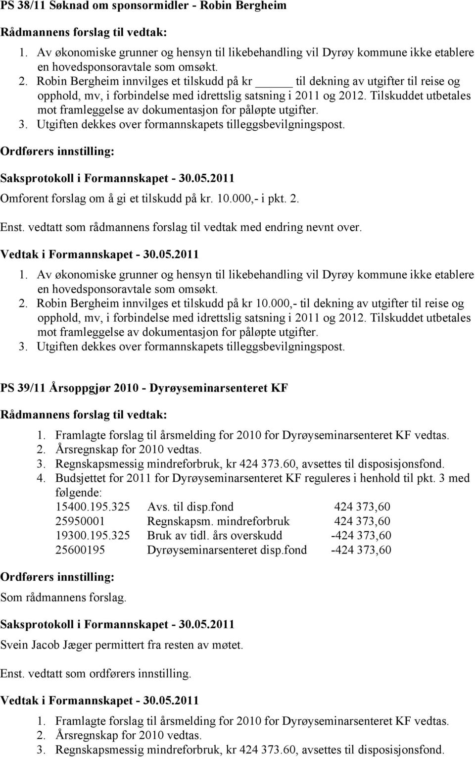 Tilskuddet utbetales mot framleggelse av dokumentasjon for påløpte utgifter. 3. Utgiften dekkes over formannskapets tilleggsbevilgningspost. Omforent forslag om å gi et tilskudd på kr. 10.000,- i pkt.