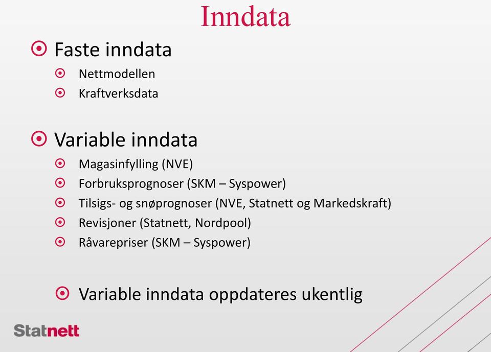 snøprognoser (NVE, Statnett og Markedskraft) Revisjoner (Statnett,