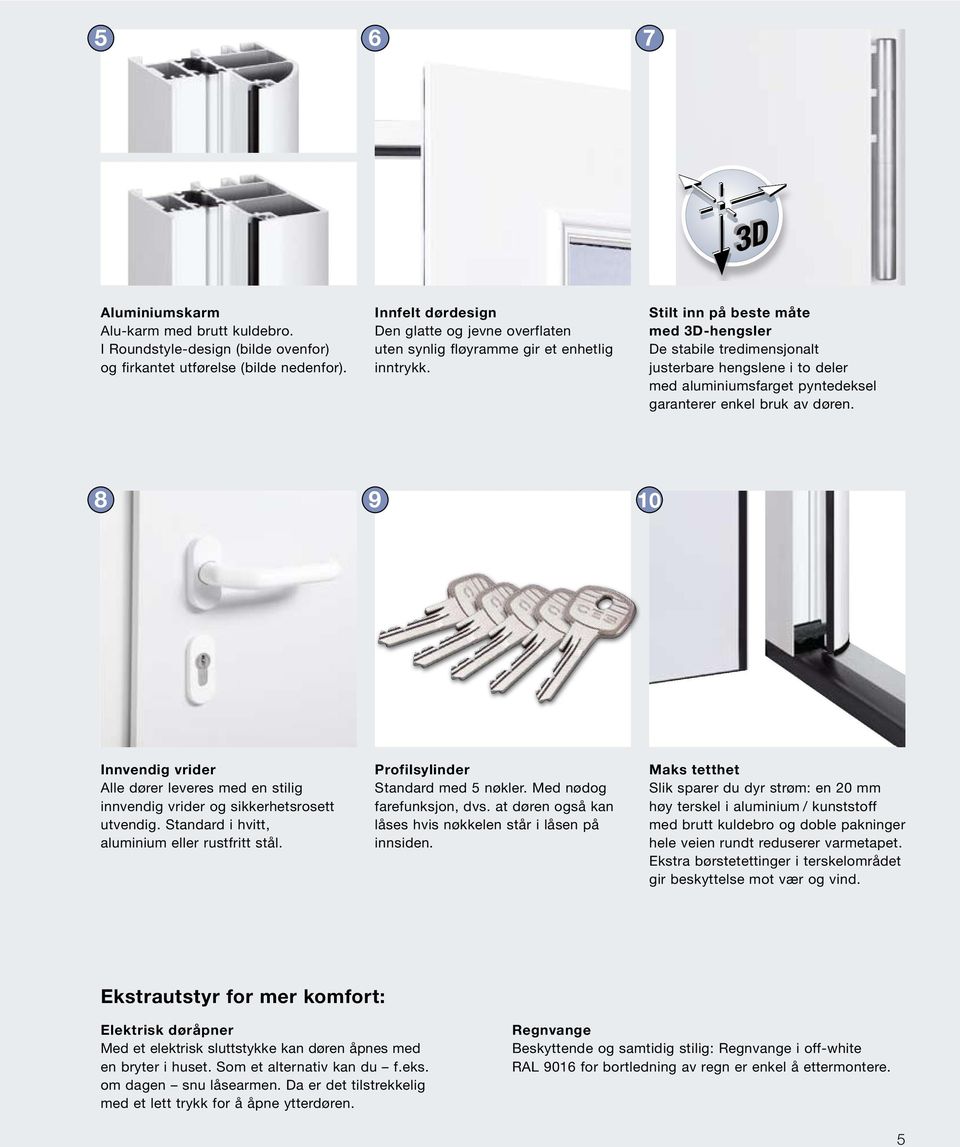 Stilt inn på beste måte med 3D-hengsler De stabile tredimensjonalt justerbare hengslene i to deler med aluminiumsfarget pyntedeksel garanterer enkel bruk av døren.