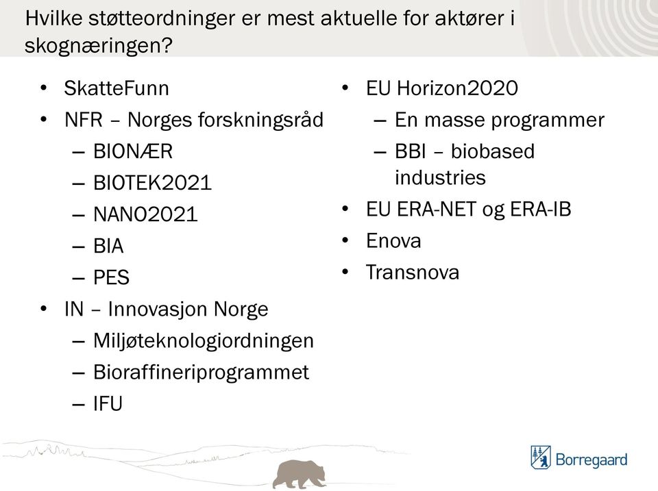 Innovasjon Norge Miljøteknologiordningen Bioraffineriprogrammet IFU EU