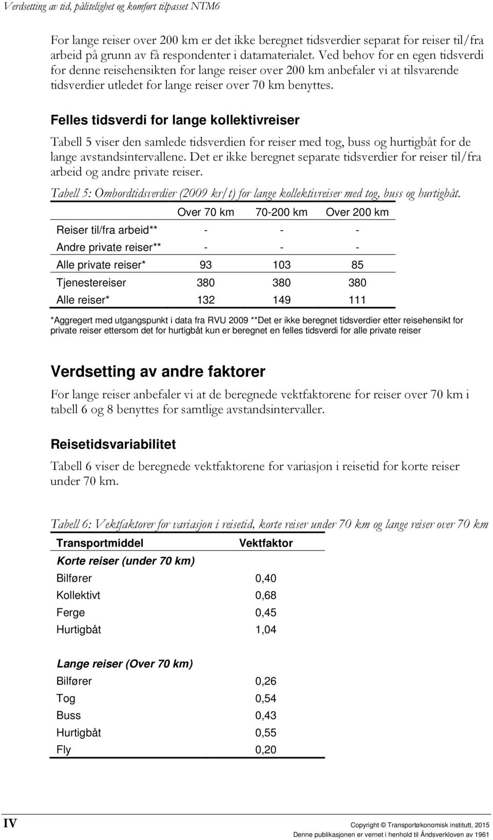 Felles tidsverdi for lange kollektivreiser Tabell 5 viser den samlede tidsverdien for reiser med tog, buss og hurtigbåt for de lange avstandsintervallene.