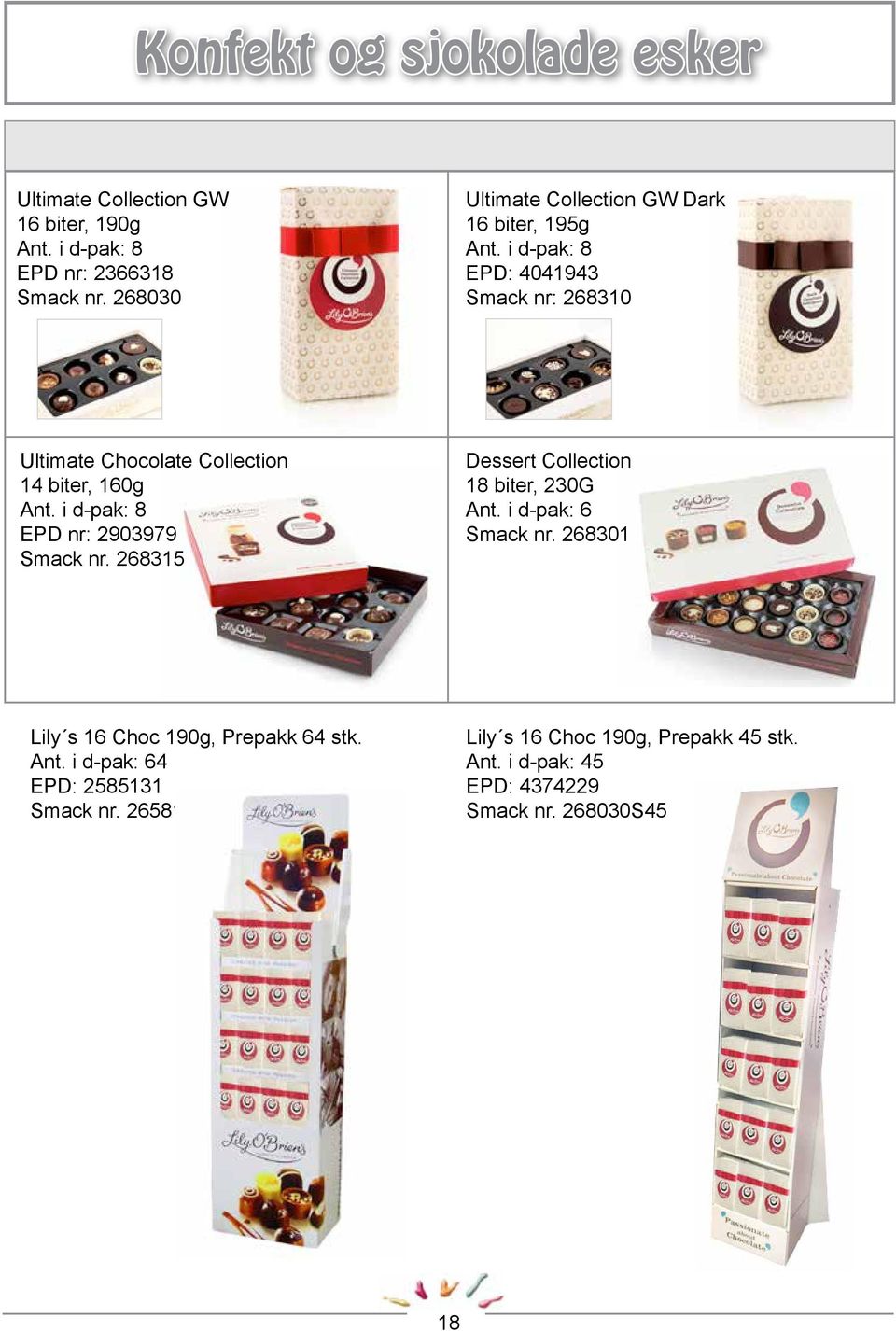 i d-pak: 8 EPD: 4041943 Smack nr: 268310 Ultimate Chocolate Collection 14 biter, 160g Ant. i d-pak: 8 EPD nr: 2903979 Smack nr.