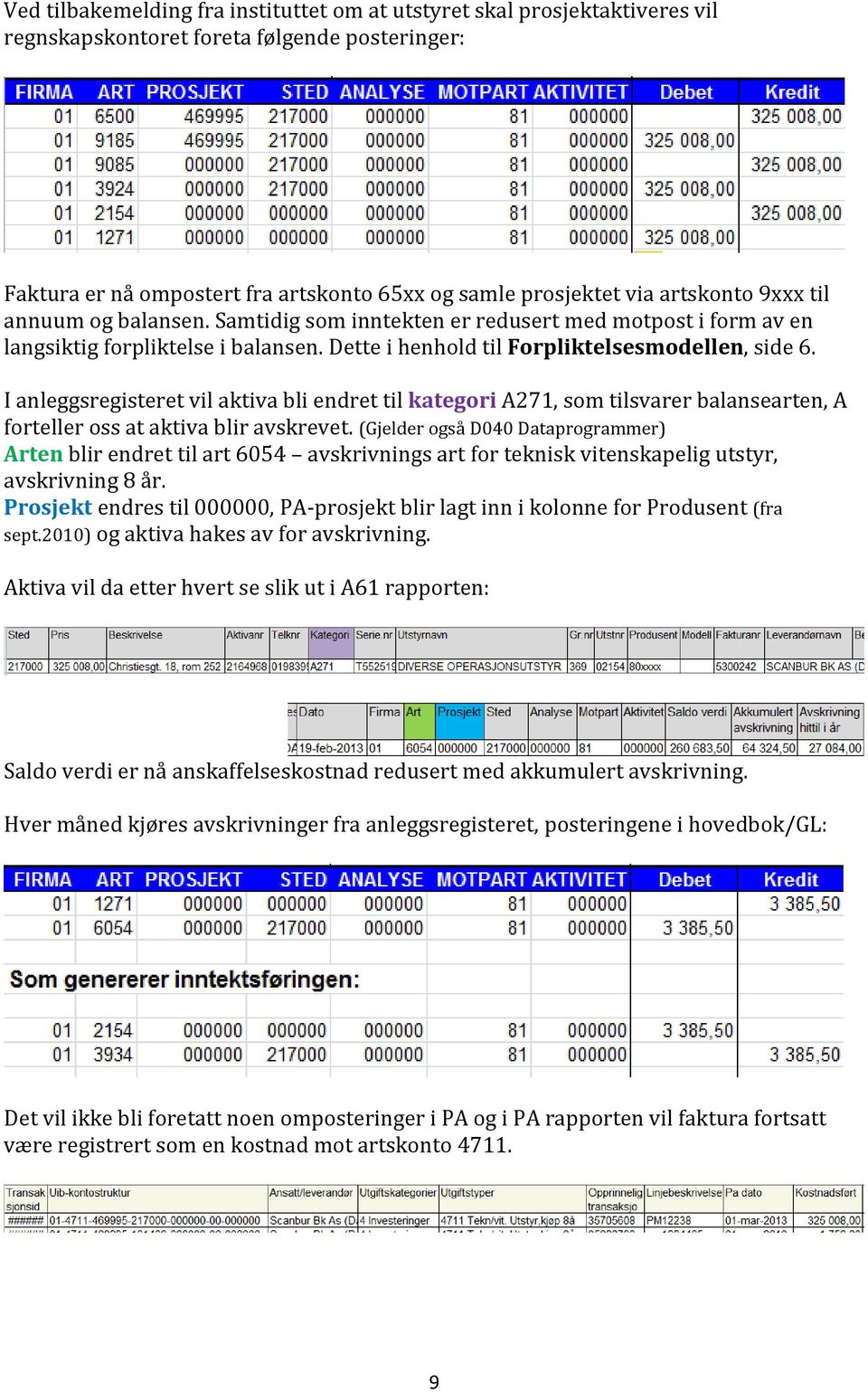 I anleggsregisteret vil aktiva bli endret til kategori A271, som tilsvarer balansearten, A forteller oss at aktiva blir avskrevet.