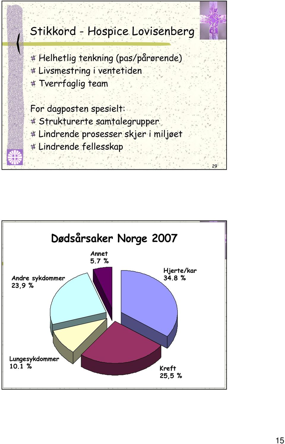 Lindrende prosesser skjer i miljøet Lindrende fellesskap 29 Dødsårsaker Norge 2007