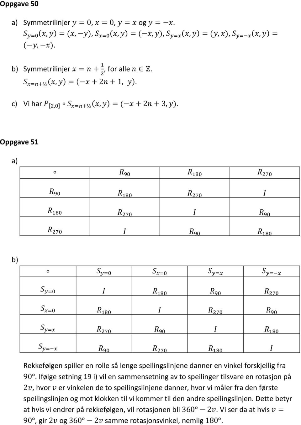 Oppgave 5 a) R 90 R 80 R 70 R 90 R 80 R 70 I R 80 R 70 I R 90 R 70 I R 90 R 80 b) S y=0 S x=0 S y=x S y= x S y=0 I R 80 R 90 R 70 S x=0 R 80 I R 70 R 90 S y=x R 70 R 90 I R 80 S y= x R 90 R 70 R 80 I